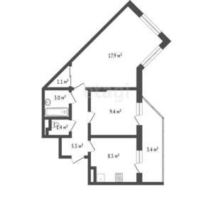 2-к квартира, вторичка, 50м2, 16/17 этаж