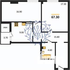 2-к квартира, вторичка, 67м2, 3/16 этаж