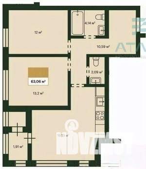 2-к квартира, вторичка, 63м2, 10/18 этаж
