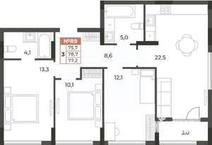 3-к квартира, вторичка, 77м2, 3/8 этаж