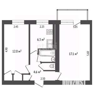 2-к квартира, вторичка, 51м2, 2/5 этаж