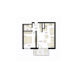 2-к квартира, вторичка, 53м2, 7/12 этаж