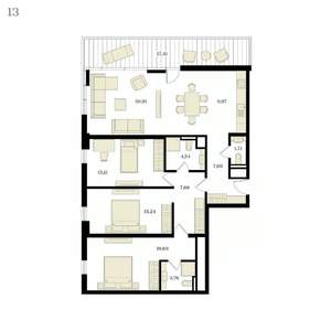 4-к квартира, вторичка, 124м2, 4/12 этаж