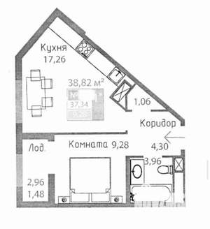 1-к квартира, вторичка, 39м2, 3/15 этаж