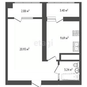 1-к квартира, вторичка, 40м2, 6/9 этаж