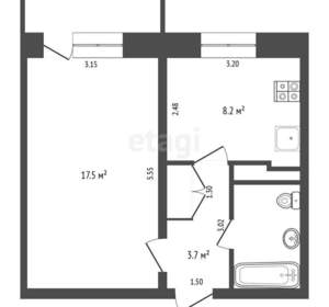 1-к квартира, вторичка, 34м2, 2/9 этаж