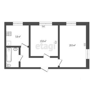 2-к квартира, вторичка, 47м2, 1/5 этаж