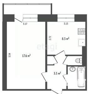 1-к квартира, вторичка, 33м2, 9/9 этаж