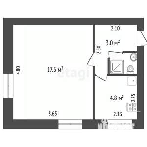 1-к квартира, вторичка, 27м2, 1/2 этаж