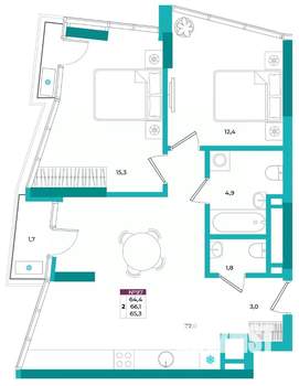 2-к квартира, вторичка, 65м2, 15/24 этаж