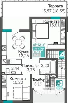 2-к квартира, строящийся дом, 56м2, 1/9 этаж