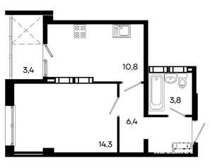 1-к квартира, строящийся дом, 39м2, 13/16 этаж