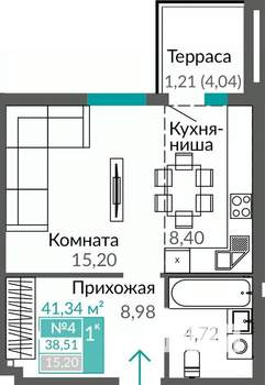 1-к квартира, строящийся дом, 39м2, 1/16 этаж