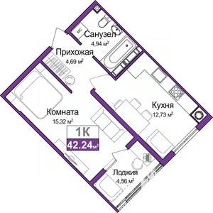 1-к квартира, вторичка, 40м2, 9/9 этаж