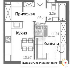 1-к квартира, вторичка, 33м2, 1/8 этаж