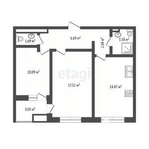 2-к квартира, вторичка, 60м2, 6/17 этаж