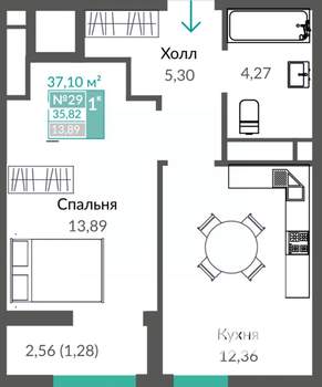 1-к квартира, вторичка, 37м2, 5/10 этаж