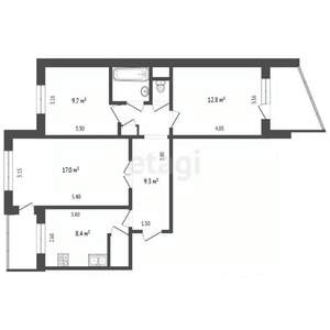 3-к квартира, вторичка, 66м2, 4/9 этаж