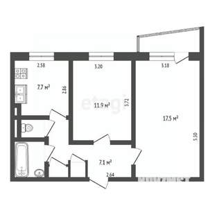 2-к квартира, вторичка, 47м2, 3/9 этаж