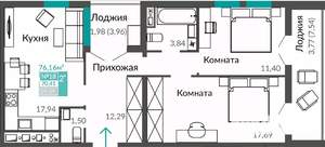2-к квартира, строящийся дом, 70м2, 2/9 этаж