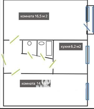 2-к квартира, вторичка, 46м2, 4/5 этаж