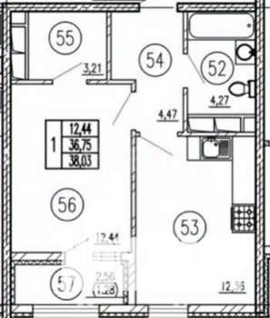 1-к квартира, вторичка, 38м2, 6/13 этаж