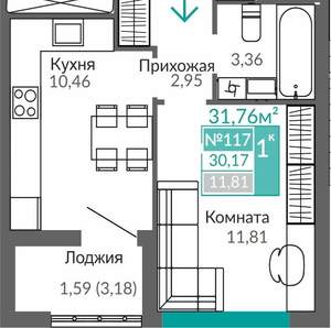 1-к квартира, вторичка, 30м2, 9/9 этаж