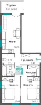 2-к квартира, строящийся дом, 66м2, 1/9 этаж