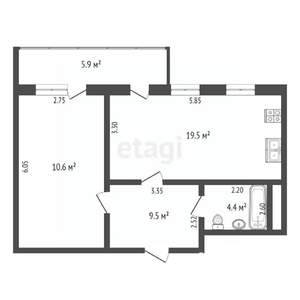 1-к квартира, вторичка, 50м2, 11/12 этаж