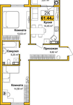 2-к квартира, сданный дом, 58м2, 5/10 этаж