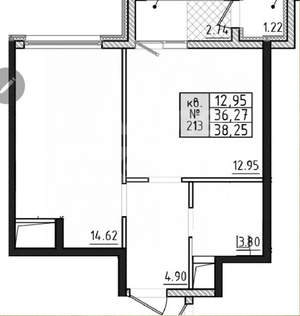1-к квартира, вторичка, 38м2, 7/18 этаж