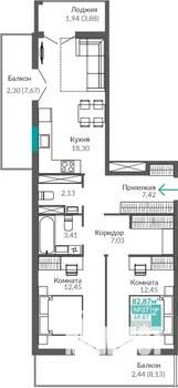 2-к квартира, строящийся дом, 70м2, 6/9 этаж