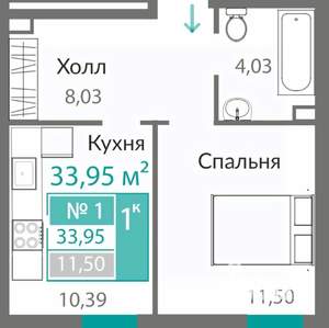 1-к квартира, вторичка, 34м2, 1/10 этаж