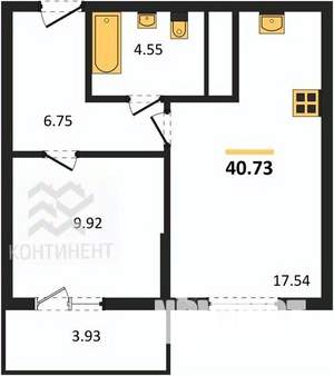 1-к квартира, вторичка, 41м2, 6/9 этаж