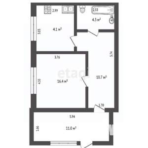 1-к квартира, вторичка, 52м2, 1/5 этаж