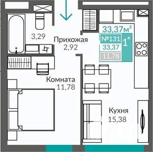 1-к квартира, вторичка, 33м2, 1/9 этаж