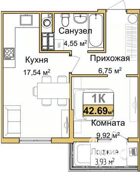 1-к квартира, вторичка, 41м2, 2/9 этаж
