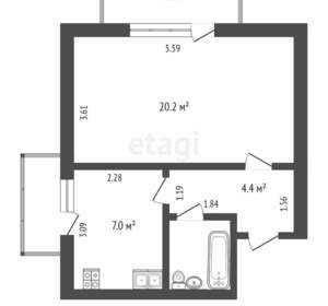1-к квартира, вторичка, 34м2, 2/2 этаж
