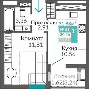 1-к квартира, строящийся дом, 30м2, 7/9 этаж