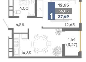 1-к квартира, вторичка, 37м2, 7/16 этаж