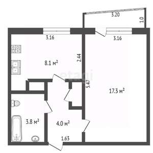 1-к квартира, вторичка, 34м2, 8/9 этаж