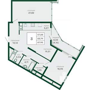 3-к квартира, вторичка, 88м2, 12/16 этаж