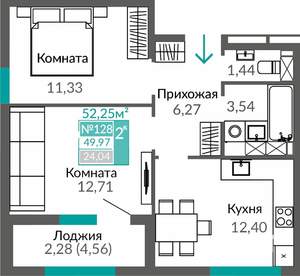 2-к квартира, строящийся дом, 50м2, 6/16 этаж