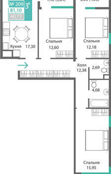 3-к квартира, вторичка, 81м2, 2/9 этаж