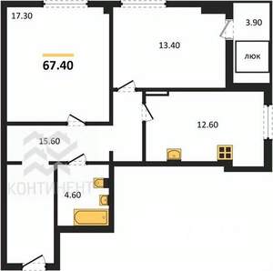 2-к квартира, вторичка, 67м2, 6/16 этаж