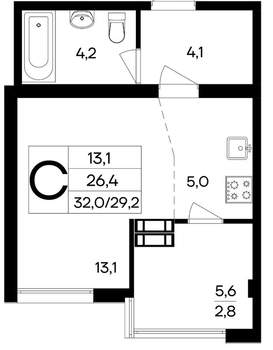 Студия квартира, вторичка, 32м2, 6/9 этаж