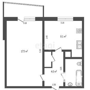 1-к квартира, вторичка, 33м2, 7/9 этаж