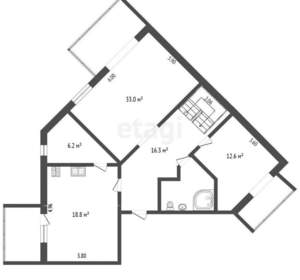 5-к квартира, вторичка, 181м2, 4/4 этаж