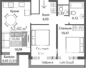 2-к квартира, вторичка, 56м2, 9/9 этаж