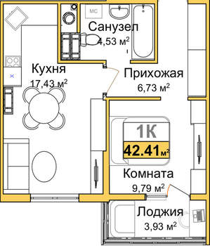 1-к квартира, вторичка, 40м2, 7/9 этаж